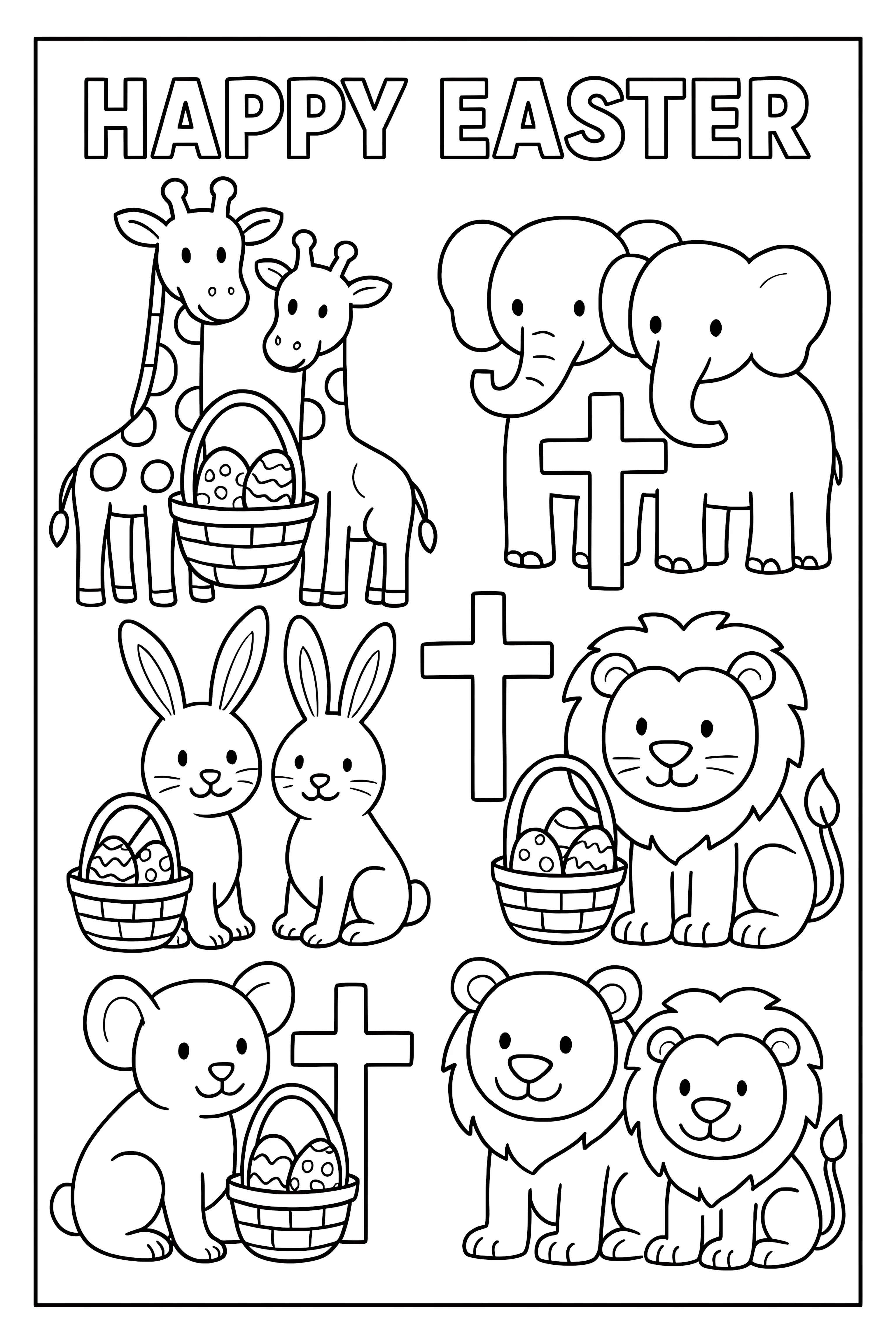 Happy Easter Animals Coloring Page
