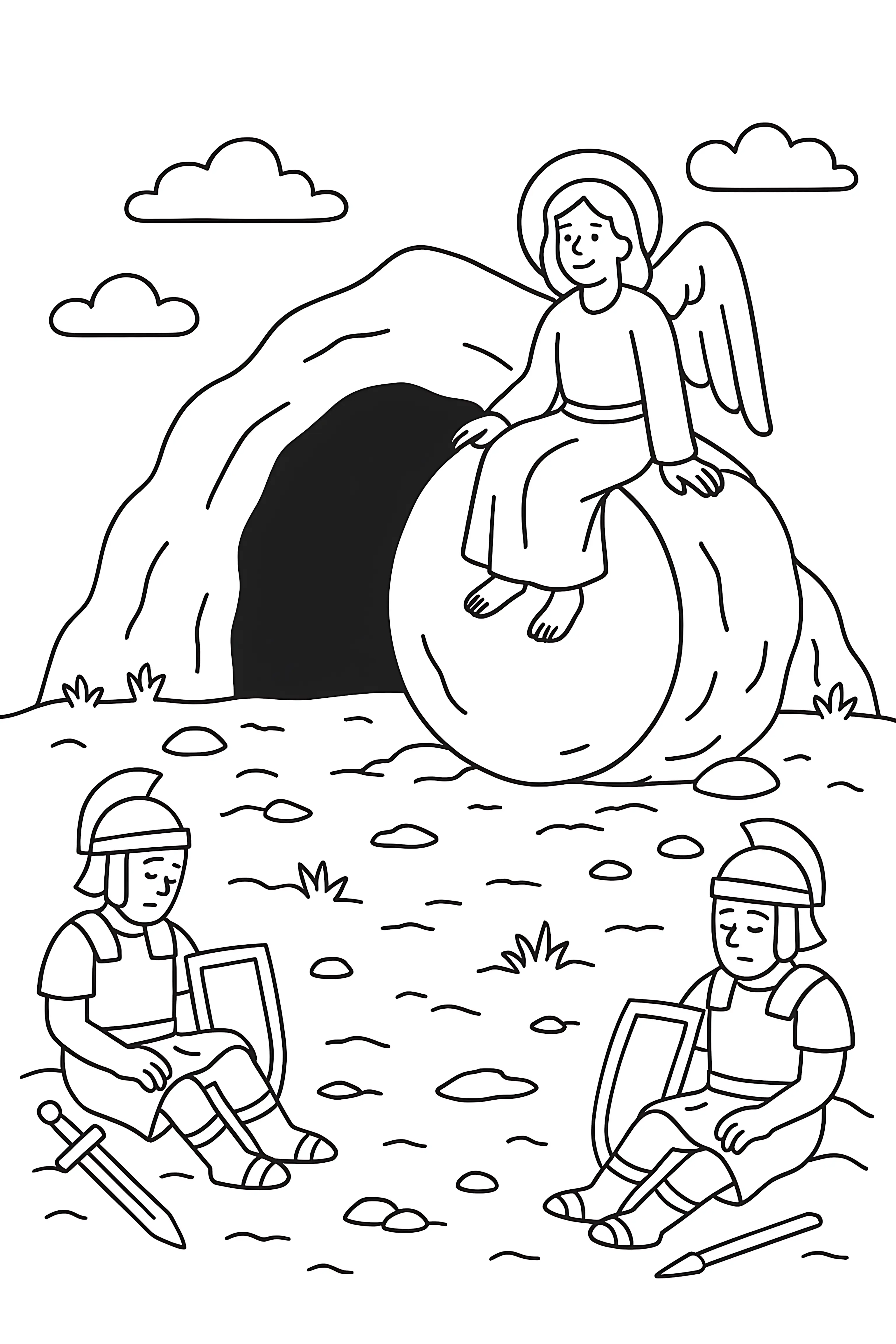 Easter Angel Tomb Guards Coloring Page